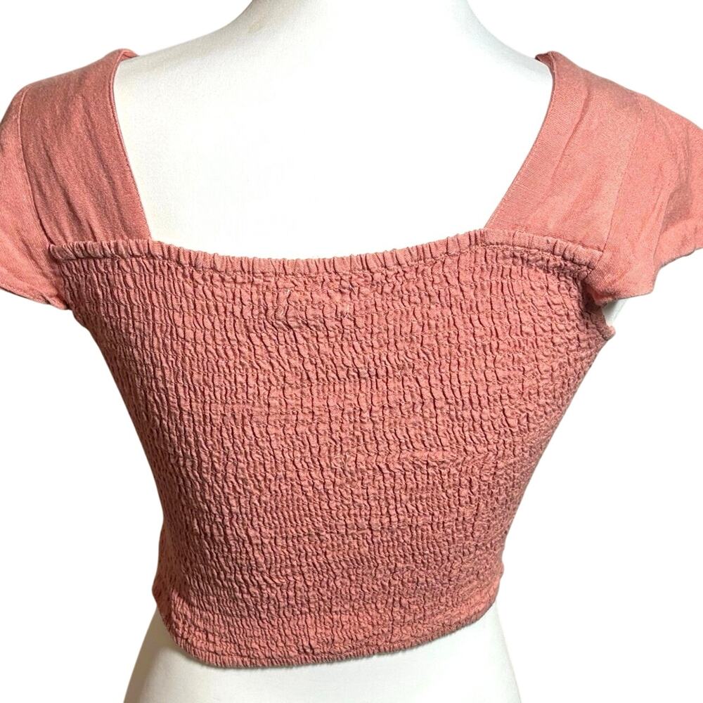 Pink Twist Front Crop Top Boho Smocked Back Flutter Sleeve Medium - Picture 2 of 9